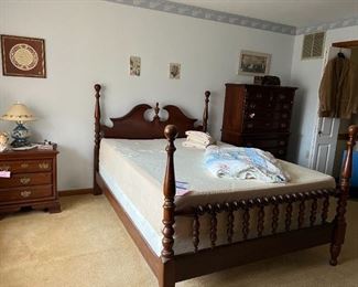 Queen Bed, High Boy Chest of Drawers, Night Stand