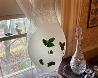 1840s Kentucky/Virginia Antique Hand Painted Hurricane Glass Candle Covers.  Pair