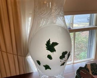 1840s Kentucky/Virginia Antique Hand Painted Hurricane Glass Candle Covers.  Pair