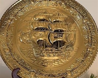 Vintage Brass Ship Platter