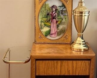Vintage Lane Dresser w Mirror and Nightstand, Side Table, Table Lamp, Art on Glass