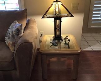 Stained glass lamp   Glass top end table