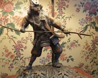Frederick Cooper Japanese Warrior bronze Table Lamp  16"Wide  X  9"D  X  19" Tall  ( with Shade 38" Tall)