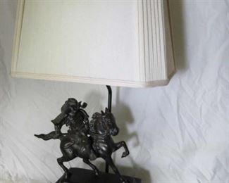 Frederick Cooper Japanese Warrior bronze Table Lamp    16" W x 8" D x 17" Tall ( with Shade 34")