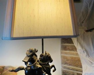  Frederick Cooper Japanese Warrior bronze Table Lamp    16" W x 8" D x 17" Tall ( with Shade 34")