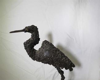 Close Detail of one of two  Bucha  Brutalist Heron Bird sculpture.  Approx 16" tall