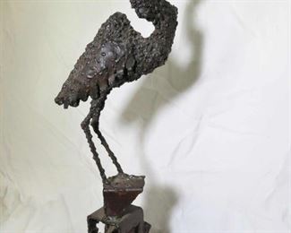 Close Detail of one of two  Bucha Brutalist Heron Bird sculpture.  Approx 16" tall