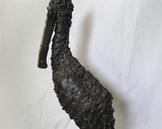 Close Detail of one of two  Bucha Brutalist Heron Bird sculpture.  Approx 18" tall