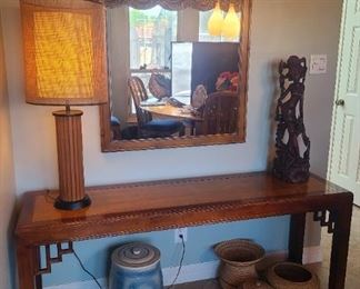 Henredon wood w/inlay sofa table
Large wood frame mirror