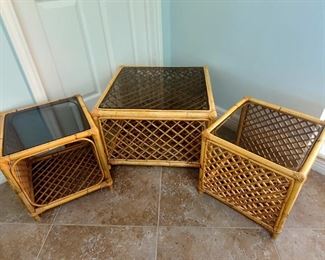 Rattan w/smokey glass top side tables from Venezuela 
*we have three