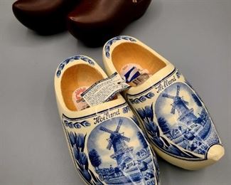 Dutch wooden and porcelain shoes