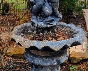 Child with fish birdbath