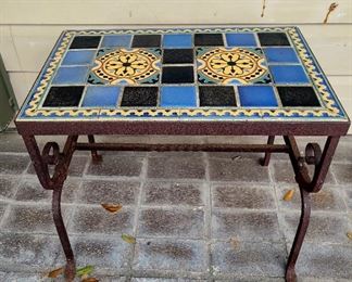 Tile top w/wrought-iron base side table