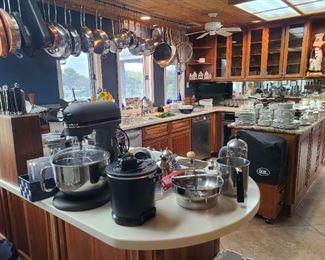 Fry Daddy ~ All Clad, Lagostina stainless thermoplan pots and pans made in Italy ~ 
KitchenAid mixer ~ knife set