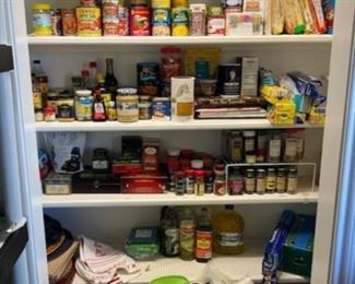 FULL pantry of food, spices, storage containers, etc