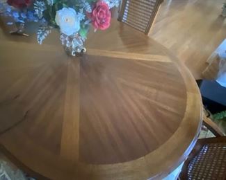 #8	Drexel dining table with 2 leaves, table pads and 6 chairs 61=100x24x29	 $275.00 			
