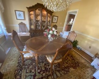 #8	Drexel dining table with 2 leaves, table pads and 6 chairs 61=100x24x29	 $275.00 			
#9	Drexel 2 piece china cabinet 60x54x26-84	 $175.00 			
