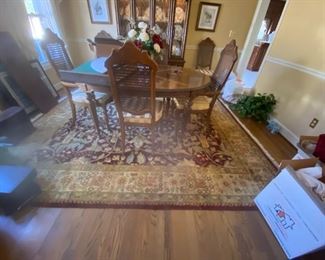 #15	hand knotted Persian Jalpeore 919 Mauve/cream  color made in India 8x10 rug	 $200.00 			
#8	Drexel dining table with 2 leaves, table pads and 6 chairs 61=100x24x29	 $275.00 			
#9	Drexel 2 piece china cabinet 60x54x26-84	 $175.00 			
