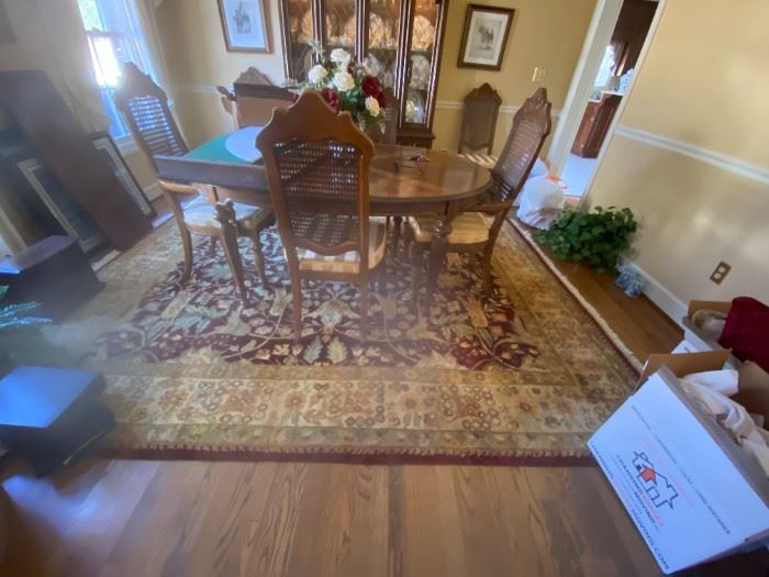 #15	hand knotted Persian Jalpeore 919 Mauve/cream  color made in India 8x10 rug	 $200.00 			
#8	Drexel dining table with 2 leaves, table pads and 6 chairs 61=100x24x29	 $275.00 			
#9	Drexel 2 piece china cabinet 60x54x26-84	 $175.00 			
