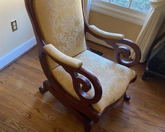 #17	yellow curved arm antique rocker 	 $100.00 			
