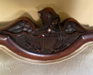 #21	eagle carved on back of white antique pallor sofa 87 inches long 	 $125.00 			
