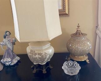 #30	white and gold leaf lamp 21 tall 	 $100.00 			
