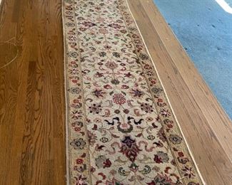 #31	hand knotted wool runner cream color flower  12 feet long 	 $200.00 			
