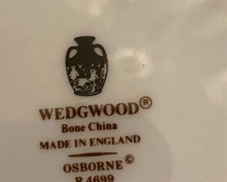 #41	Wedgewood Osborne R4699 (6 piece ) 8 place settings of China 	 $275.00 			
#42	Wedgewood Osborne R4699 gravy boat, veggie bowl and 14" plater 	 $75.00 			
#43	Wedgewood Osborne R4699 sugar and creamer 	 $30.00 			