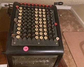 #56	LM	antique adding machine by Burroughs  Detroit Mich. 	as is side glass broken  $30.00 			
