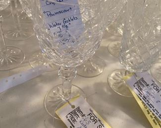 #63	Waterford	Waterford Crystal "Powerscourt" Water Goblets 7 5/8" Qty 9	 $180.00 			
#52	Lenox	Lenox Crystal "Charleston" Qty 7 (1 as is chipped)	 $70.00 			

