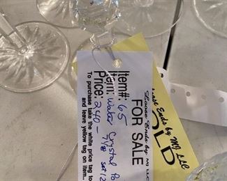 #65	Waterford	Waterford Crystal "powerscourt" Claret Wine 7 1/8" Qty 12	 $240.00 			
