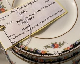 #41	China	Wedgewood Osborne R4699 (6 piece ) 8 place settings of China 	 $275.00 			
