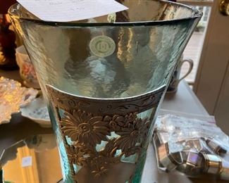 #94	misc.	Frosted Green Glass Vase w/Floral Overlay - Made in Spain	 $35.00 			

