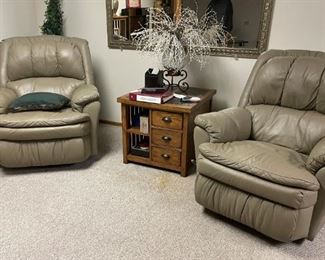 Matching sage-green leather recliners