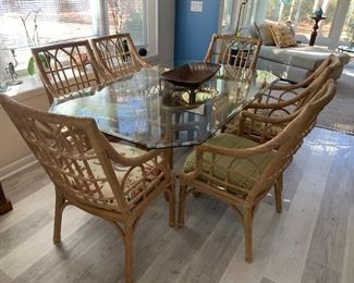 Glass Top Rattan Dining Table / 6 Chairs $ 328.00
