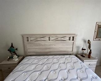 King bed set includes king mattress with headboard, 2 nightstands, tall dresser, dresser and mirror