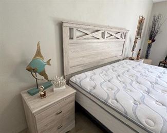 King bed set includes king mattress with headboard, 2 nightstands, tall dresser, dresser and mirror
