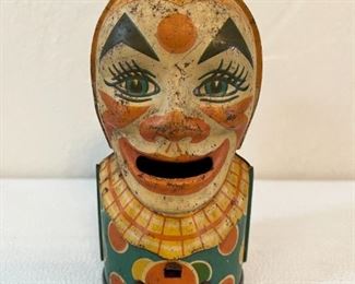 Vintage J Chein tin clown bank