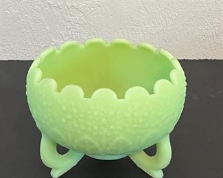Vintage Fenton Vaseline Glass footed bowl