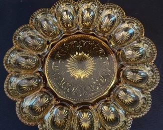 Vintage Brockway Glass American Concord Amber Deviled Egg Plate, 13"