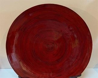 Pier 1 Red Lacquer Bamboo Platter w/Stand, 26"