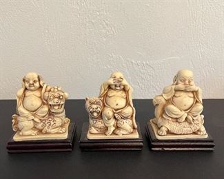Vintage resin Wise Buddha's "hear no, see no, speak no"