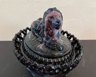 Imperial Lion on Nest, purple slag glass