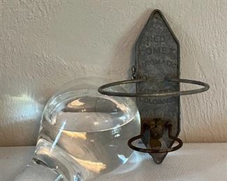 Heat activated glass fire grenade c. 1920's w/original wall bracket