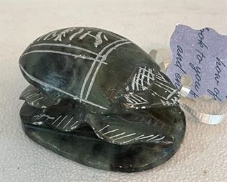 Vintage carved soapstone scarab paperweight
