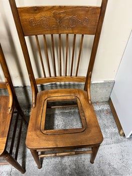 $50      Pair of Antique Cane Seat Chairs MA158-17      Description: Pair of pressback oak chairs with caned seats. Frames are in good vintage condition. Seats need new cane or optional leather. 

Dimensions: Open: 17 x 17 x 41.5H in | Seat Height 18.5 in | Seat Depth 16.5 in

Condition: Items are in good condition with both seats needing new cane or leather insert. Solid chairs. 

Location: Local pick up only West Linn, OR. Located in the garage for easy access. Visit our "Need a shipper" tab or contact us for shipper suggestions.      https://goodbyhello.com/products/copy-of-antique-hand-painted-blanket-chest-ma158-16?_pos=2&_sid=4b6b24362&_ss=r