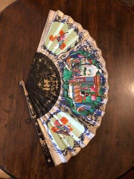 $680 USD     19th Century Chinese Double Sided Export Fan with Non Original box VR49-10892     Description : Antique 19th century hand painted, double sided Chinese Export fan. Qing dynasty. The fan features black and gold lacquered sticks and guards with a typical brightly colored figural center scene flanked by two pastel single figure scenes on a light cream field. The reverse side has a full light cream filed with a center medallion figural scene flanked by pastel bird and flower spray scene. Box is not original.

FAN: 22W x 12T inches BOX: 15 x 3.5 inches

Item Number : 49-10892

Category : Misc. Decor

Brand : None

Attributes

Condition Desc. : The fan and box are in good condition. The fan has minor signs of wear to be expected with age, the box is in like new condition and not the original box. Please refer to photos for a more detailed look at condition. We make every attempt to list and photograph any defects or signs of wear that are significant to this sale.
Location : Por