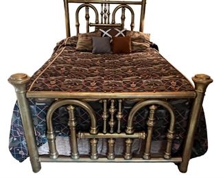 $1875 USD    Vintage Brass Tube Queen Bed Headboard & Footboard PD138-22      Description:  Early 20th century polished brass bed with large headboard and footboard with elegant details. A stately style made from brass with a girthy design.  This bed is unbelievable!

Dimensions:

Headboard: 55W x 60H in
Footboard: 55W x 36H in
Condition: Very good condition with only minor superficial signs of wear. 

Location: Local pick up Lake Oswego, OR.  Shipper suggestions available upon request.  Located on the lower floor with direct outdoor access through double doors.       https://goodbyhello.com/products/vintage-brass-tube-queen-bed-headboard-and-footboard-pd138-22?_pos=2&_sid=5b437770c&_ss=r