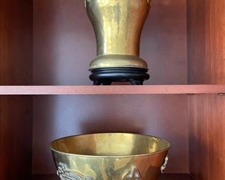 Brass vase & bowl 
