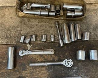 Assortment of ratchets and sockets
